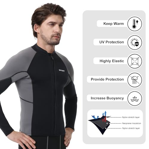 Women Wetsuit Jacket Men Top 2mm and 3mm Neoprene Swim Surfing Kayak miniatura 4