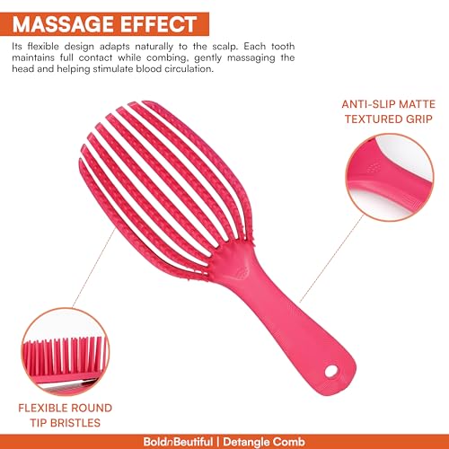 Image of Premium TPEE Material Hair Detangler Comb for Wet & Dry Hairs | Flexible Soft Tip Scalp-Friendly Detangling Brush with Anti-Slip Ergonomic Handle