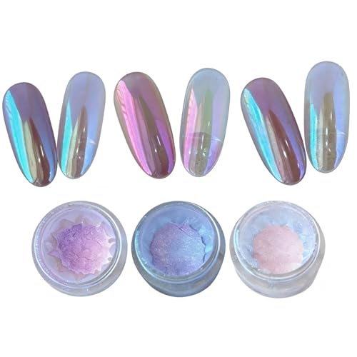 CHARMING MAY Moonlight Rainbow Chrome Nail Powder 3 Jars Aurora Nail Powder Unicorn Mermaid Chrome Powder for Nails Nail Art Glitter (Moonlight#123)