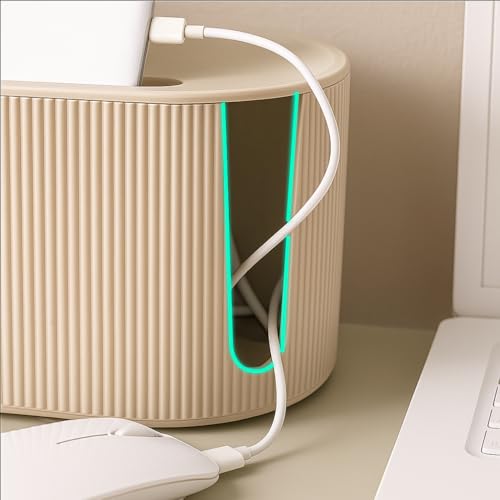 Image of Soko Cable Management Box with Mobile Stand | Cords Hider & Surge Protector | Concealer for Power Strips, Router, TV, Gadget Wires Storage Organizer Tray for Desk, Table - Home, Office - Brown