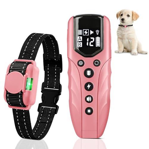 Collier Dressage Chien avec Télécommande-Le Plus Petit et Le Plus Léger Collier de Dressage Chien，Conçu pour Les Chiots，3 Modes : Voix, Vibration, Stimulation，Étanche IPX7，Rechargeable，Rose