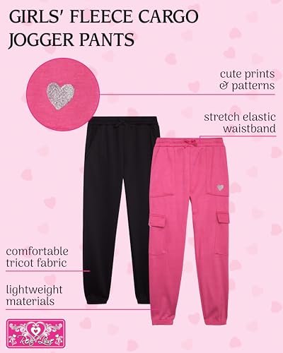 Real Love Girls Sweatpants - 2 Pack Lighweight Soft Fleece Cargo Pants & Jogger Sweatpants for Girls (Sizes 7-16)2