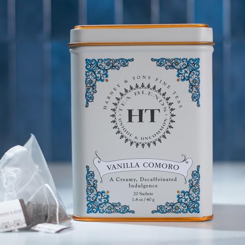 Harney & Sons Vanilla Comoro Tea Tin - Decaffeinated and, Great Present Idea - 20 Sachets, 1.4 Ounces