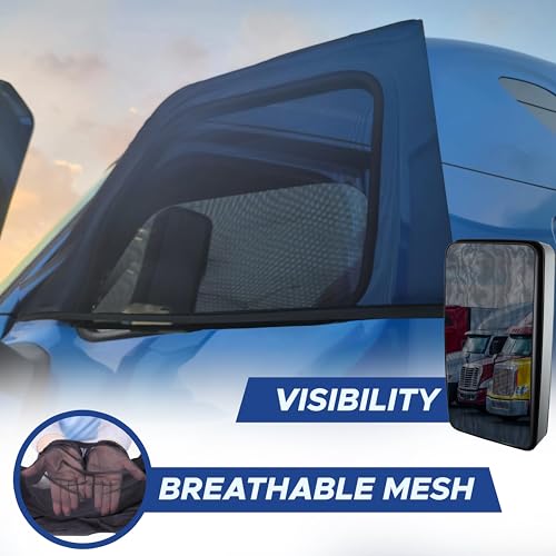 Image of EcoNour Truck 2-Pack Side Window Shade | Stretchable & Breathable Mesh Privacy Blackout Sunshade for Semi Truck - Kenworth T680 / Peterbilt 589, Peterbilt 579 (XXXL 30 inch x 48 inch)