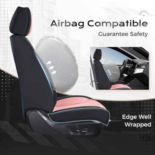 Image of Coverado Car Seat Covers Full Set, Front Seat Covers with Lumbar Support and Back Seat Cover Waterproof Leather Automotive Seat Cover, Universal Car Interior Protectors Cushion for Most Cars