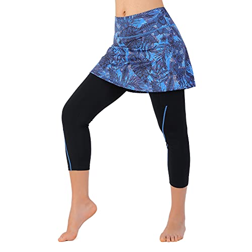 ANIVIVO Yoga Leggings with Skirts for Women,Skirted Leggings for Tennis Women Golf Clothes with Pockets(Blue,2XL) - Thumbnail 3