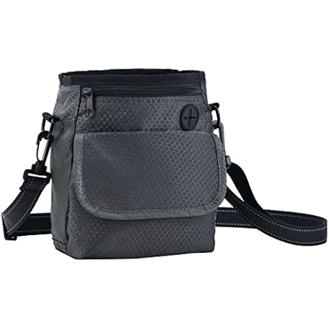 HANWELL Dog Treat Bag with Poop Bag Holder, Puppy Training Walking Pouch with Built-In Poo Waste Bags Dispenser - Adjustable Belt (NEW-GREY) Cover