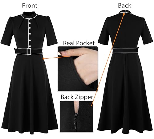 Image of VFSHOW Womens 2024 Business Work Office Pockets Belted Buttons Elegant Fit and Flare A-Line Dress