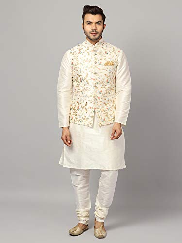 Image of Uri and MacKenzie Men's Silk Blend Kurta Pyjama with Stylish Embroidered Ethnic Jacket