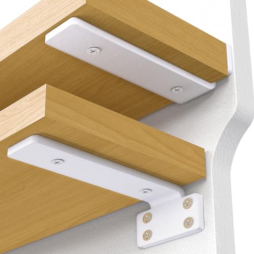 VANCASTLE Shelf Bracket Floating Shelf Bracket 6 Inch  6 Pack Heavy Duty Shelf Brackets Metal Wall Shelf Brackets with 1/5 Inch Thick and Holds 160+lb Brackets for Wood Shelves White