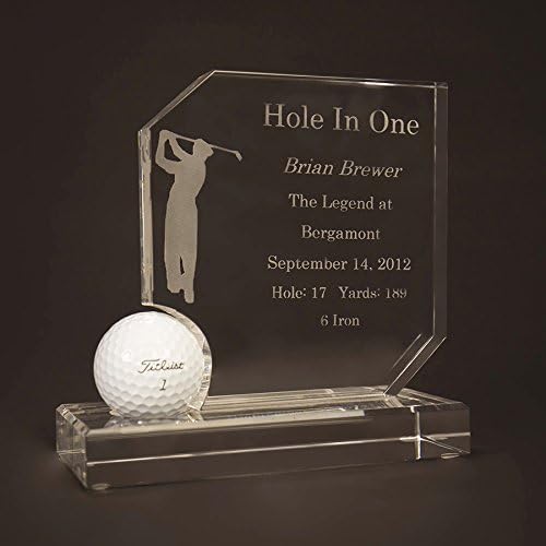 Crystal Golf Hole-in-One Award | Custom Etching Included | Display Your Golf Ball | Male Silhouette