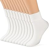 Geyoga 10 Pairs of Women's Turn Cuff Socks Cotton Crew Ankle Socks Soft Costumes for Dress Bootie(White)