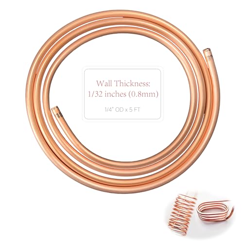 99.9% Copper Tube 1/4" OD x 3/16" ID 5 Ft, Tube Wall: 1/32", Refrigeration Seamless Round T2 Pure copper tubes, Soft Coil Copper Tubing, Used In Refrigerators, Air conditioners, DIY projects...