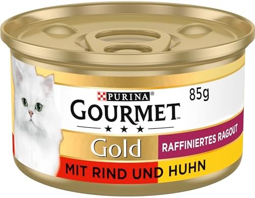 GOURMET Gold Raffiniertes Ragout Duetto, Rind und Huhn, 12 x 85g | Katzenfutter nass