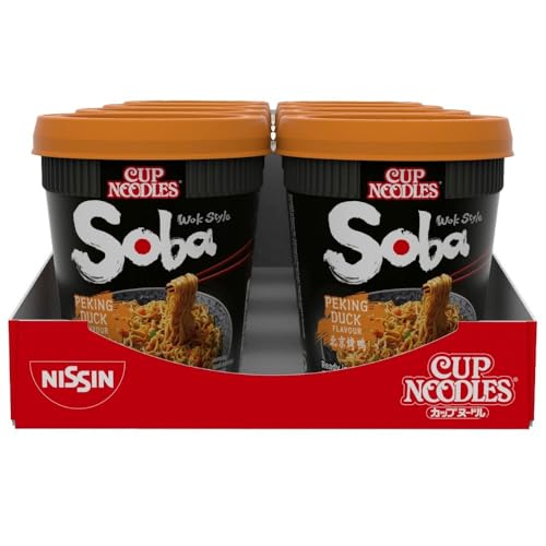 NISSIN Cup Noodles Soba Wok Style Peking Duck Flavoured Instant Noodles, 87 g Pot (Pack of 8)