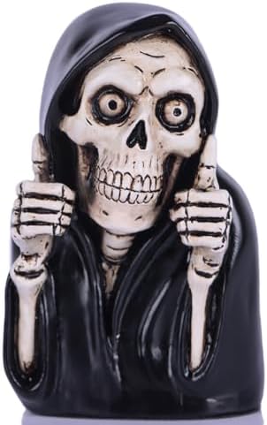 415qv4opKwL._AC_ XIAOMAGG Funny Grim Reaper Skeleton Figurine 3.9 Inch Resin Gothic Grim Reaper Decoration Thumb Up Hand Gesture - Dark Humor Gifts for Women Mini Vintage Halloween Home