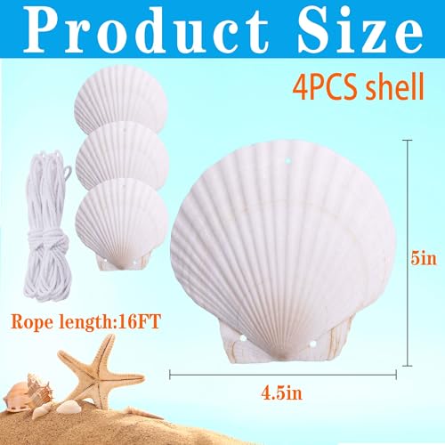 2 Pairs Seashell Bra with Cord- 4.5" x 5" DIY Natural Shell Bikini Top- Hawaiian Mermaid Seashell Chest Tops for Women Bikini Parties Supplies2