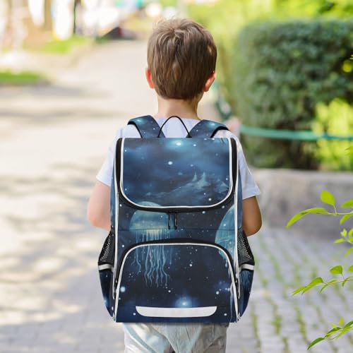 Mochila de viaje con medusa azul reflectante que protege la espalda de tu hijo 7