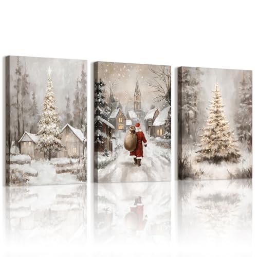 WENGTIAO 3 Stück Weihnachten Leinwand Bilder Kunstdrucke Gerahmt,...