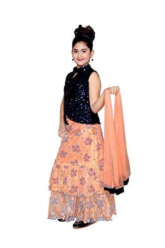Image of Zooba Girls Lahenga Choli and Dupatta Set (2-3 Years, Orange)
