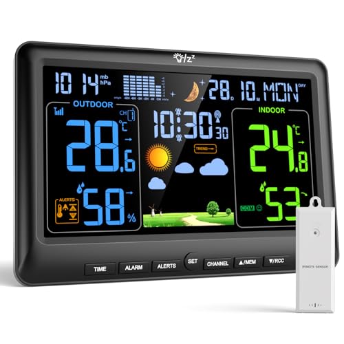 LIORQUE Weather Stations with Outdoor Sensor Wireless for Home, Indoor Outdoor Thermometer Hygrometer, Humidity, Barometric Pressure, Date, Weather Forecast