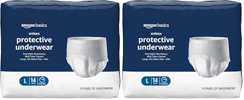 Image of Amazon Basics Unisex Adult Incontinence Protective Underwear, Overnight Absorbency, Moisture-Wicking, Soft, Latex Free, Large, 14 Count (Pack of 2)
