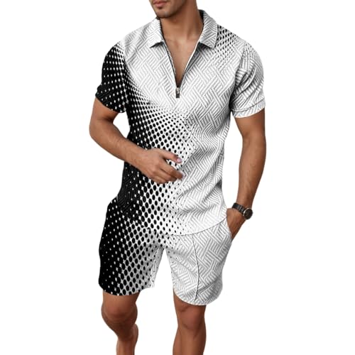 Akivide Mens Summer Short Sets Casual 2 Piece Outfits Fashion 1/4 Zip Lapel Short Sleeve Polo Shirt & Shorts for Men