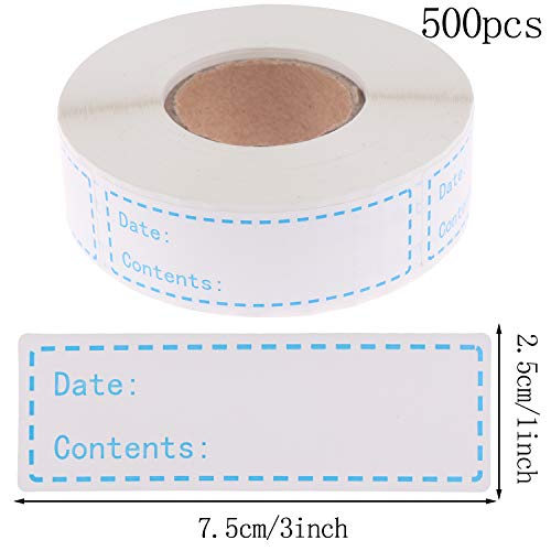 500 Pieces Removable Food Storage Labels Freezer Labels 1x3in Food Storage Stickers Refrigerator Freezer Labels Adhesive Paper Labels(1 Roll,Blue)