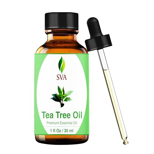 SVA ORGANICS Tea Tree Essential Oil 1 Fl Oz 100% Natural Tea Tree Oil - for Diffuser Hair Care Face Skin Care Aromatherapy Scalp and Body Massage Soap and Candle Making with Dropper
