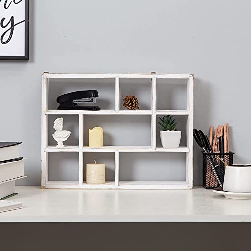 Image of Diamond Wood Arts 9-Slot Shelf Wood Wall Mountable & Freestanding Shelf for Table, Desk.Living Room,Kitchen,Children Room(Rustic White)