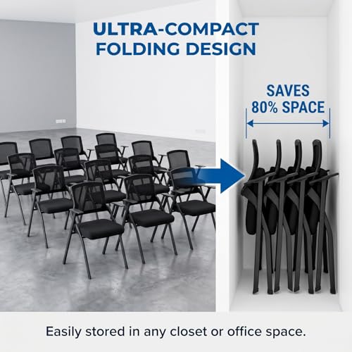 Image of 24 Pack Folding Conference Chairs, Nesting Breathable Mesh Office Chair
