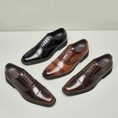 Men's Genuine Leather Hand Stitched Dress Oxfords Shoes Fashion Classic Round Toe Lace Up Low Top Derby Shoes Comfortable Business Casual Office Wedding Formal Shoes3