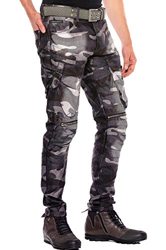 Cipo & Baxx Pantalones cargo para hombre, diseño de camuflaje, ajustados Diseño de camuflaje antracita. 36 Cover