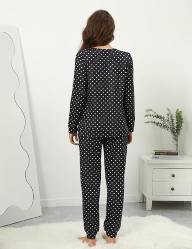 Image of Ekouaer 2 Pack Pajama Sets for Women,Long Sleeve Top With Jogger Pants Lounge Set Sleepwear with Pockets