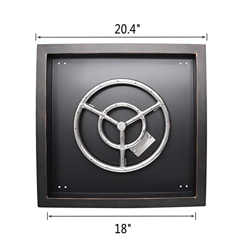 Skyflame 18 inch Square Fire Pit Burner Pan with 12" Round Fire Ring - Drop-in Style for Backyard Fire Table - Made of Steel
