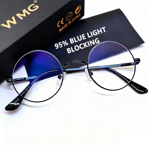 WMG Round Blue Light Blocking Glasses - Retro Circle Computer Eyeglasses Anti Blue Light Lens (Blue Light Blocking Glasses - Black Frame)