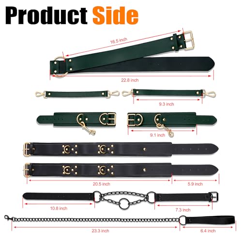 Image of BDSM Sex Bondage Restraints 10PCS Sets with Handcuffs, Thigh Cuffs, Waist Cuffs and Neck Cuffs. Adult Pleasure SM Games Sex Toys for Men Women and Couples(Green)