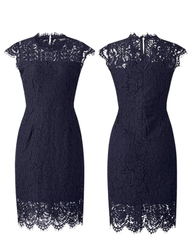 MEROKEETY Women's Sleeveless Lace Floral Elegant Cocktail Dress Crew Neck Knee Length for Party - Image 6