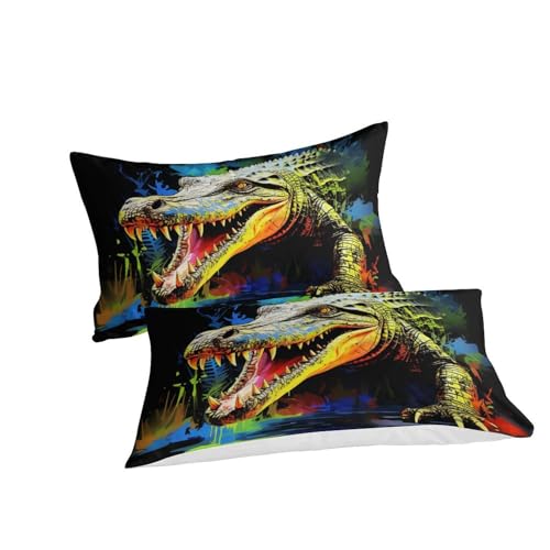 Parure de lit 3 pièces crocodile housse de couette 260 x 220 cm et taies d'oreiller - 3