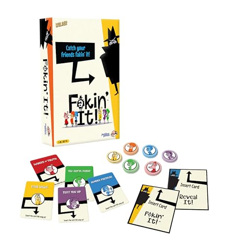 Image of JACKBOX Games Fakin' It Board Game - for Adults & Teens - Fun Social Deduction Card Game for Ages 14 & Up - Hilarious Board Game for Game Nights with Family, Friends & More (3-6 Players)