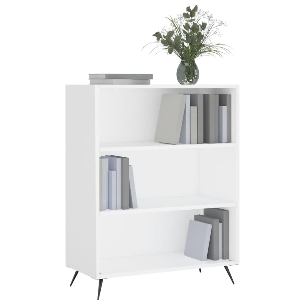 Libreria Bianca 69,5x32,5x90 cm Legno Multistrato 3 Scomparti | Scaffale portalibri moderno con 3 vani aperti e gambe metalliche stabili, ideale per organizzare soggiorno e studio.