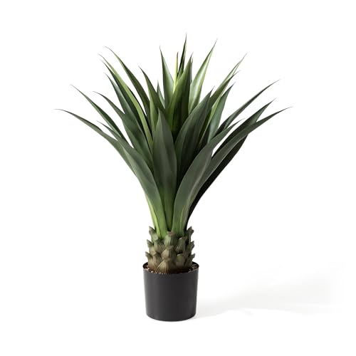 Glitzhome Artificial Tree 3.5ft Tall Fake Potted Spiked Agave Plant with Planter for Modern Home Office Living Room Floor Decor Indoor Outdoor