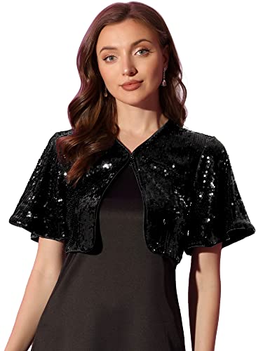Image of Allegra K Sequin Bolero for Women's Sparkly Crop Glitter Formal Shrug for Evening Dresses