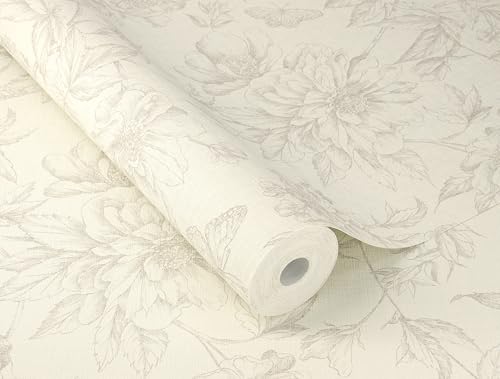 Rasch Tapete 793932 – Vliestapete in Cremeweiß mit floralem Muster im Vintage Stil in Beige - 10,05 x 0,53 (LXB)