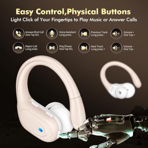 Image of HAOYUYAN Wireless Earbuds, Sports Bluetooth Headphones, 80Hrs Playtime Ear Buds with LED Power Display, Noise Canceling Headset, IPX7 Waterproof Earphones for Workout /Running (Camel)