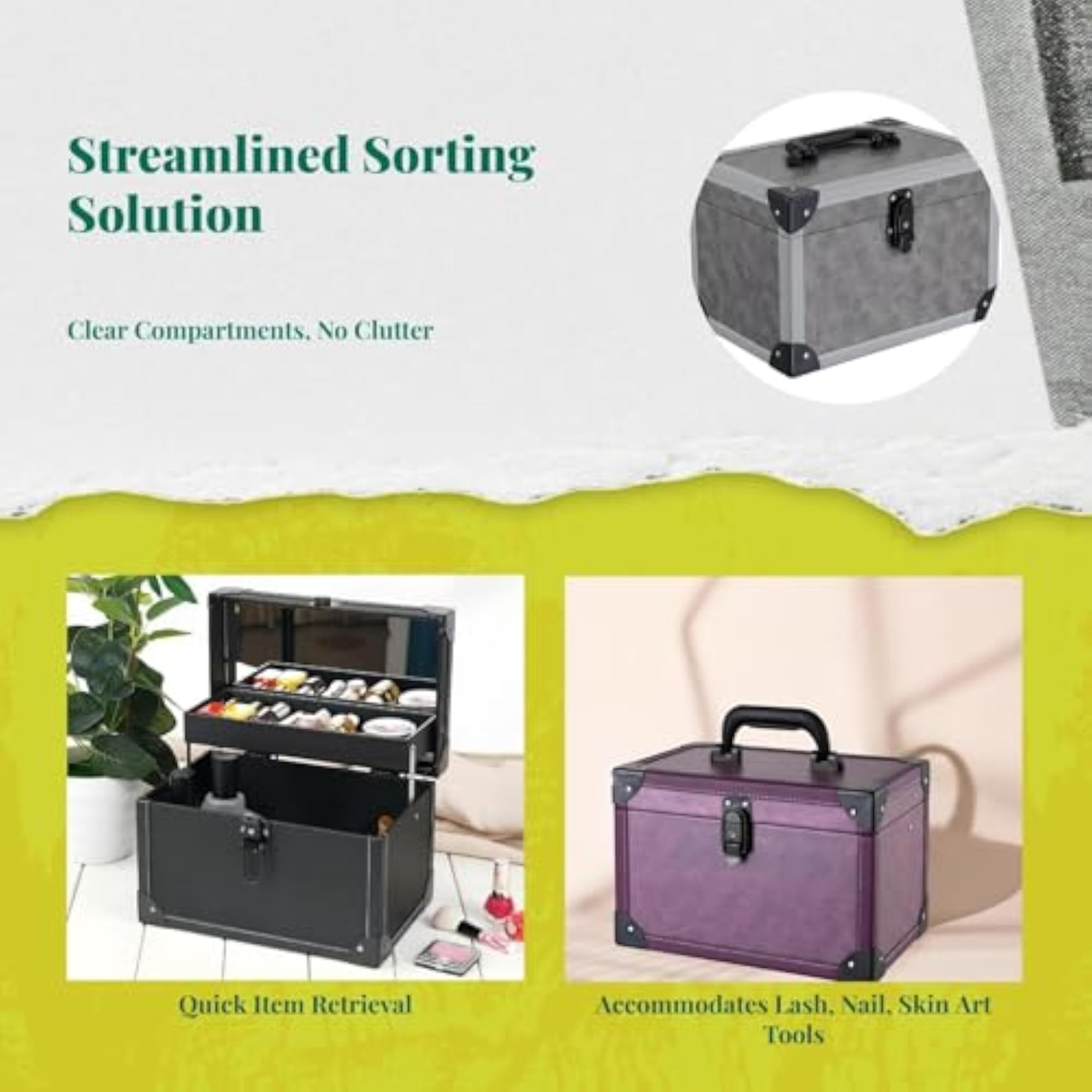 Professional Makeup Train Case, Large Capacity Storage Organizer