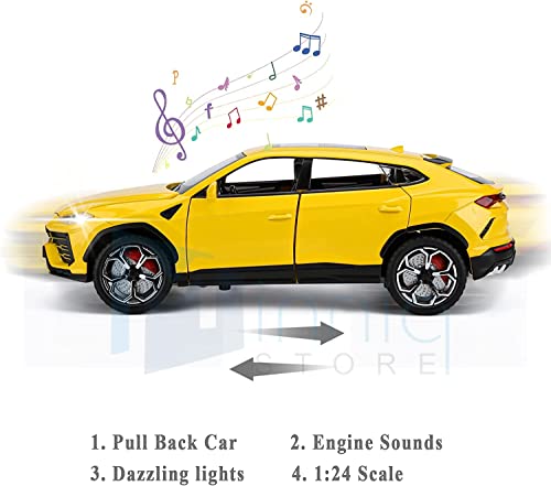 Image of 1 /24 Lamborghini Urus Model Car with Box, Zinc Alloy Pull Back Toy car with Sound and Light for Kids Boy Girl Gift?Colors as Per Stock? (Lamborghini Urus 1:24)