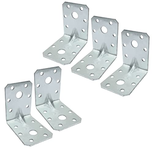 AERZETIX - C58925 - Juego de 5 Escuadras de montaje reforzadas 60x60x45x2mm - escuadra de marco con 14 agujeros - fijación estructura madera - en acero galvanizado Z275