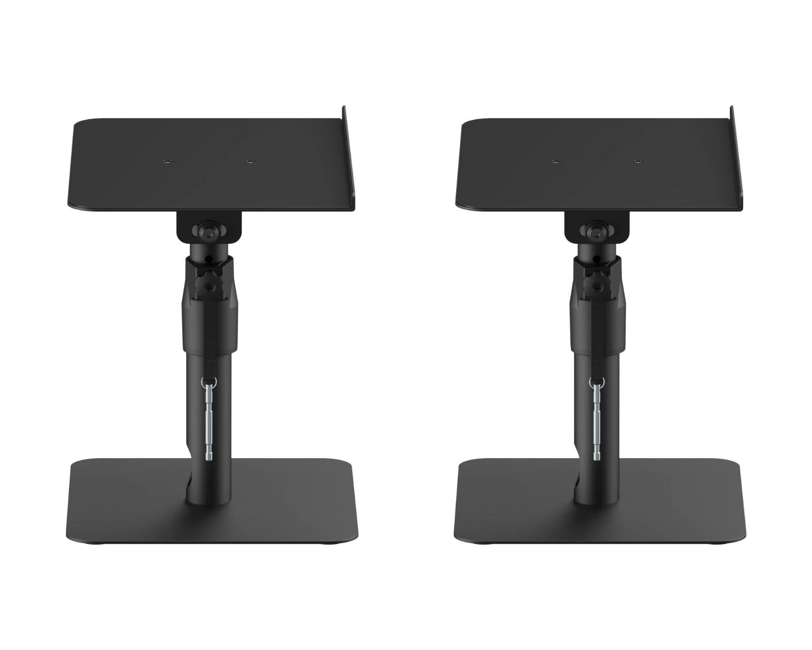 Soporte ajustable para altavoces de escritorio, soporte de mesa inclinable con gestión de cables y almohadillas antivibración, color negro