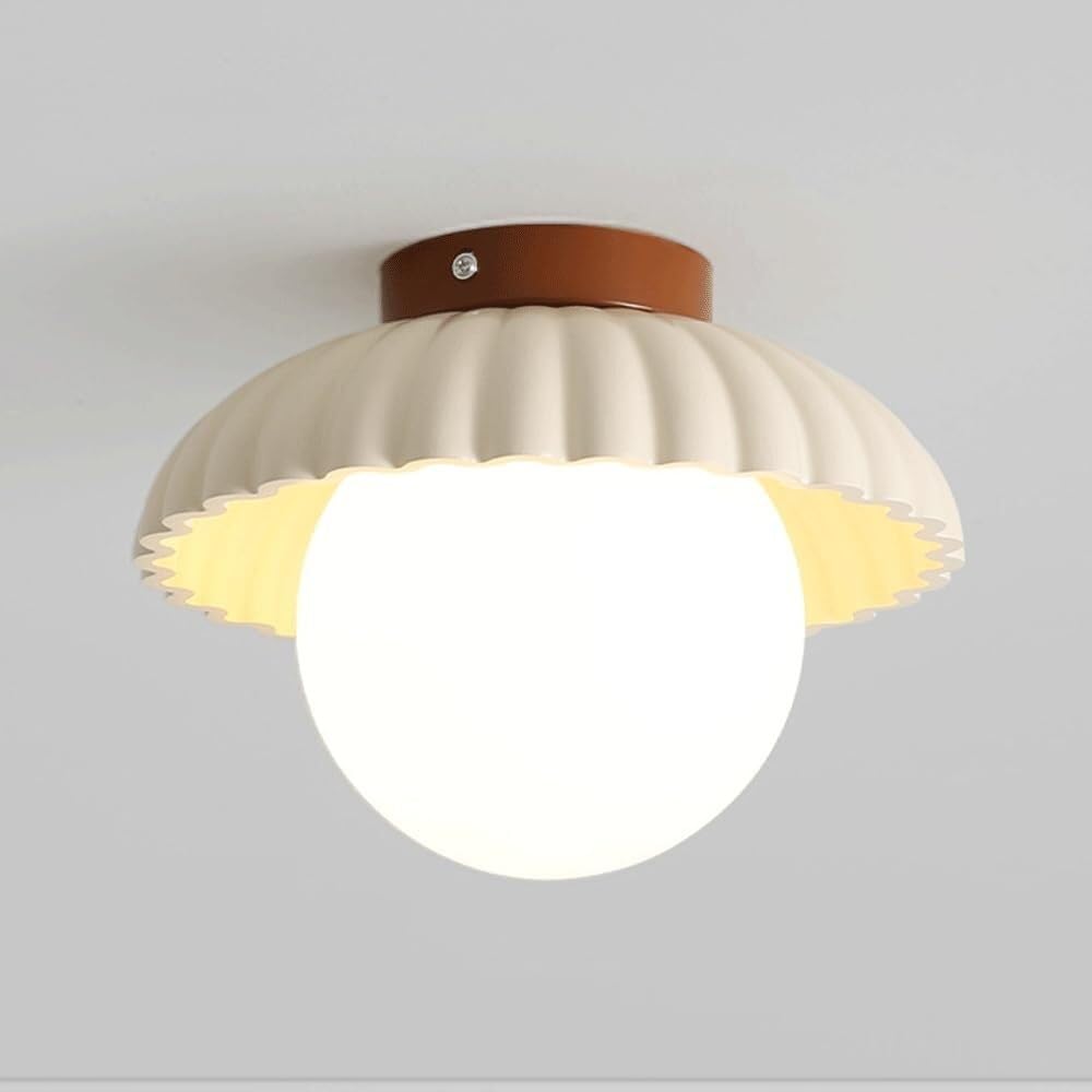 Tonfon Beige Glass Globe Ceiling Lamp Modern Farmhouse Lighting Ceiling Light Fixture Nordic Semi Flush Ceiling Light For Hallway Balcony Entryway Foyer Stairwell Aisle Loft Restaurant Pendant Lamp(Beige)
